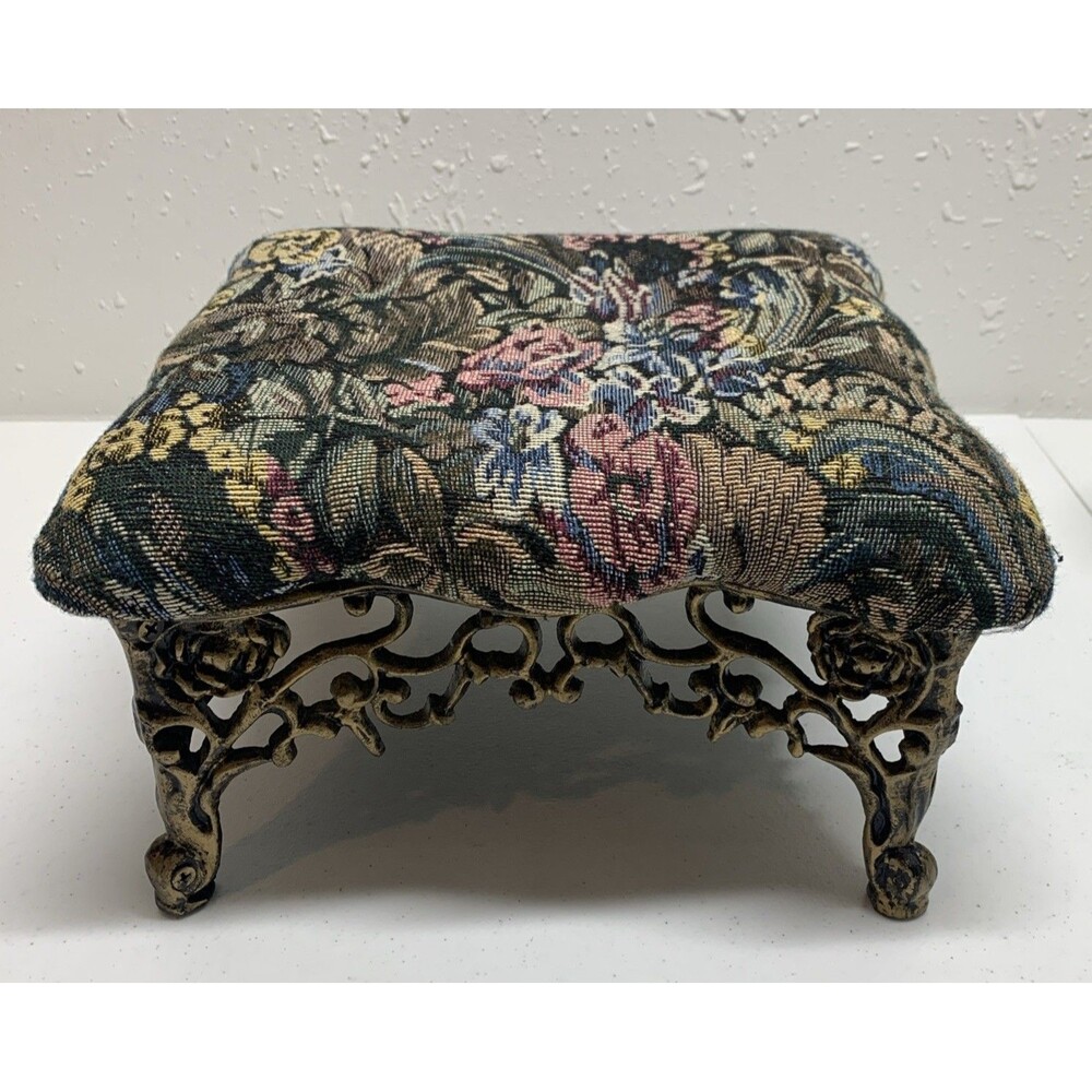 Vintage Ornate Cast Iron Floral Foot Stool